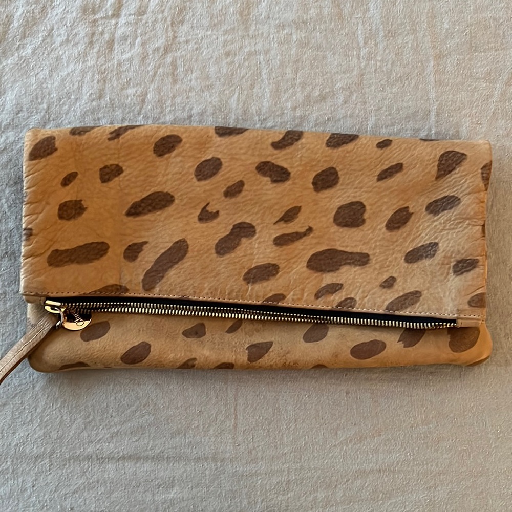 Clare V Cheetah print leather clutch